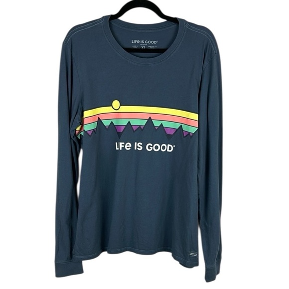 Life Is Good Tops - Life is Good Crusher Rainbow Cotton Casual Long Sleeve Tee XL Bluish Grey